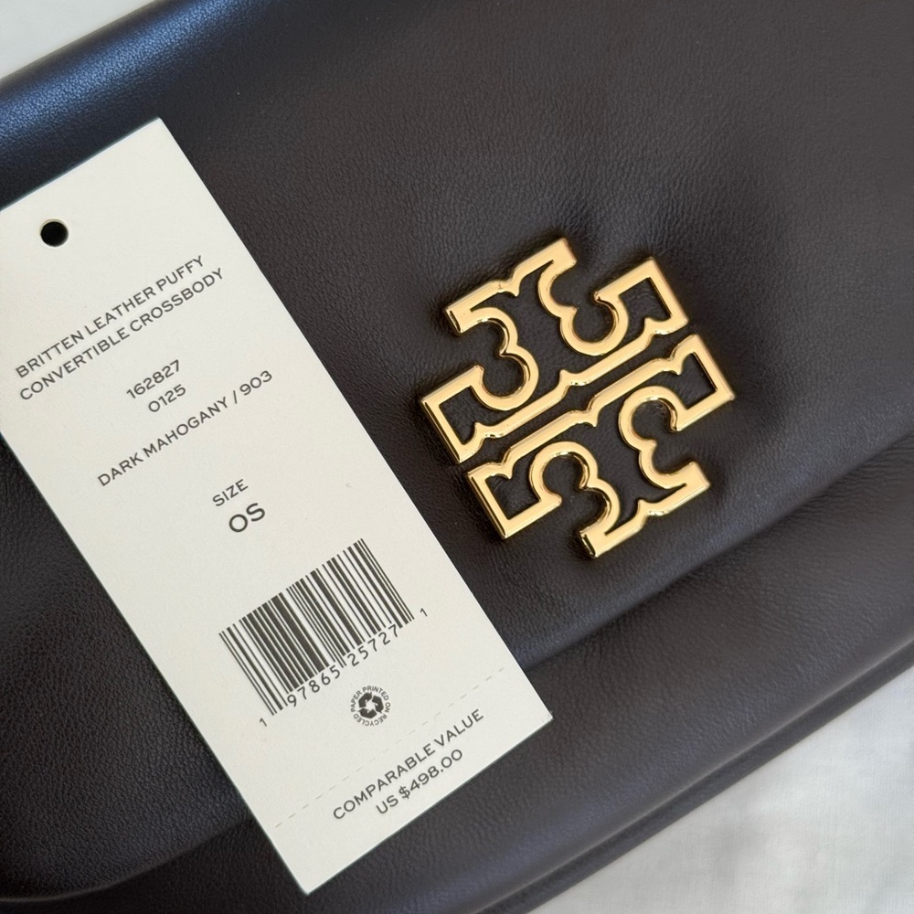 NEw tory burch BRITTEN LEATHER PUFFY CONVERTIBLE CROSSBODY DARK MAHOGANY - Picture 4 of 12